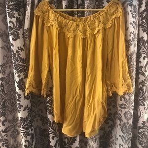Mustard yellow off the shoulder top.